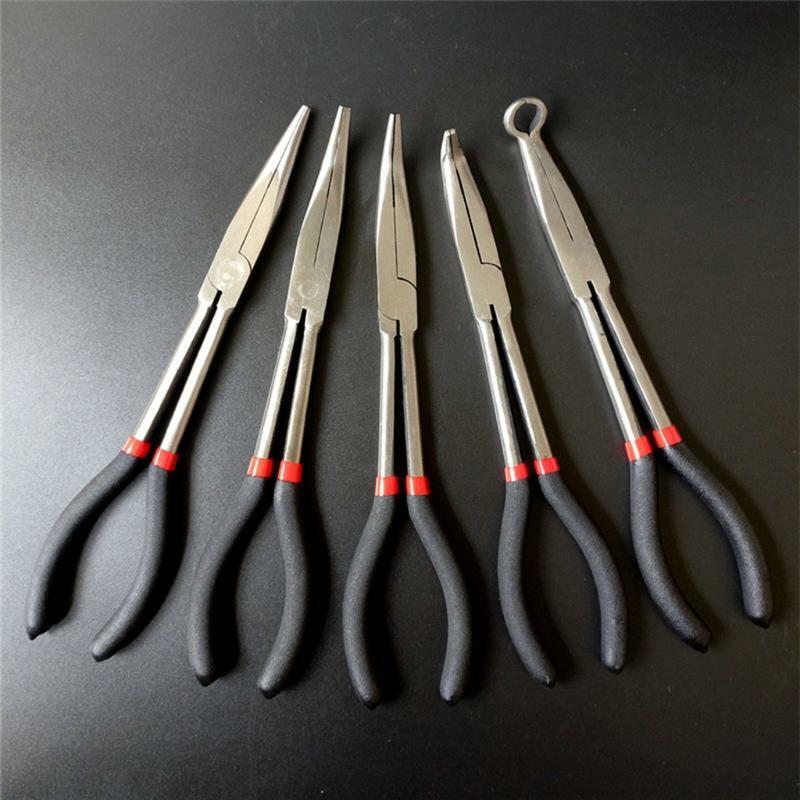 5 Pcs/Set 11" Extra Long Reach Nose Pliers Straight 90° 45° 20° Pliers Hand Tool