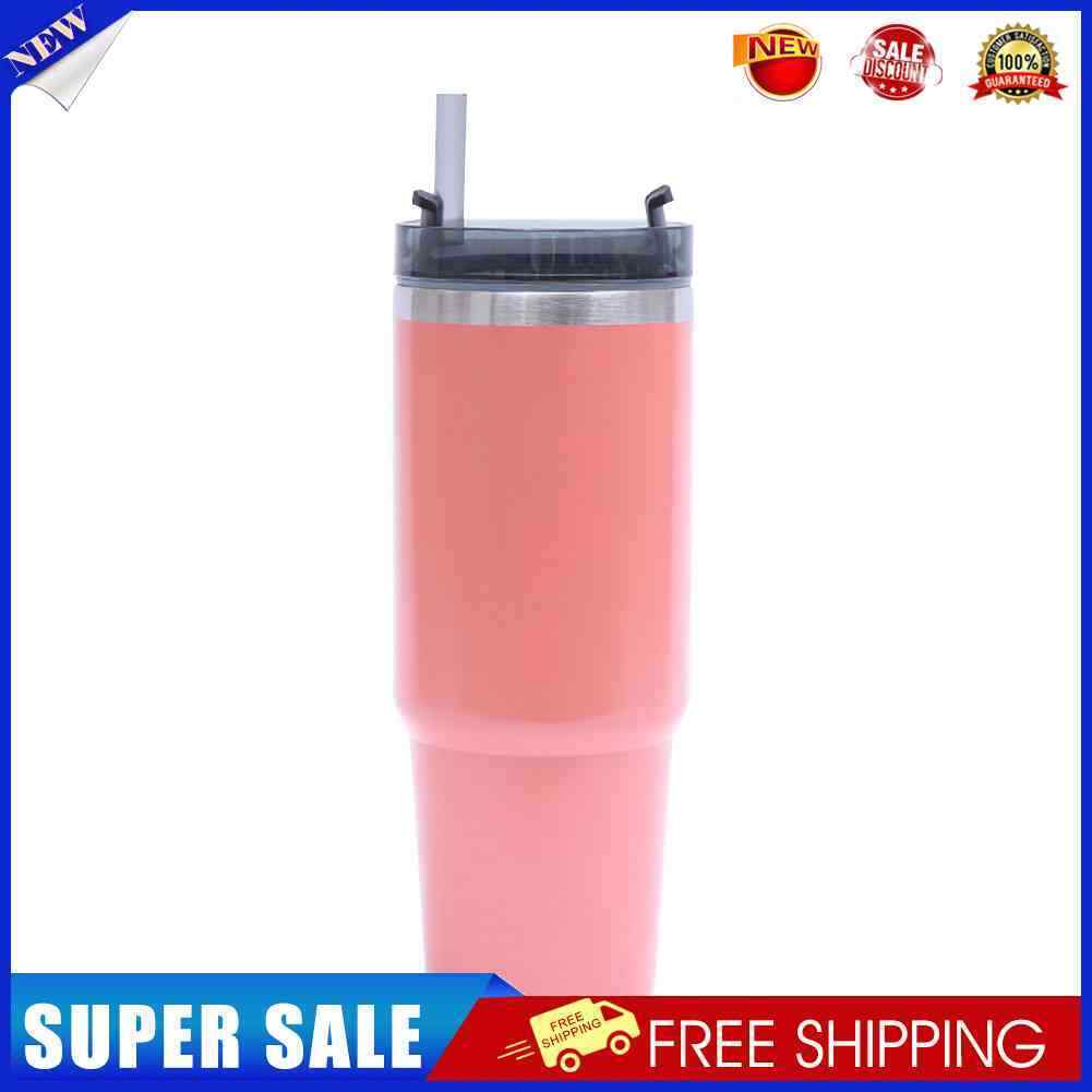 Stainless Steel Coffee Mug with Straw Ice Cooler Thermal Water Cup (Pink)