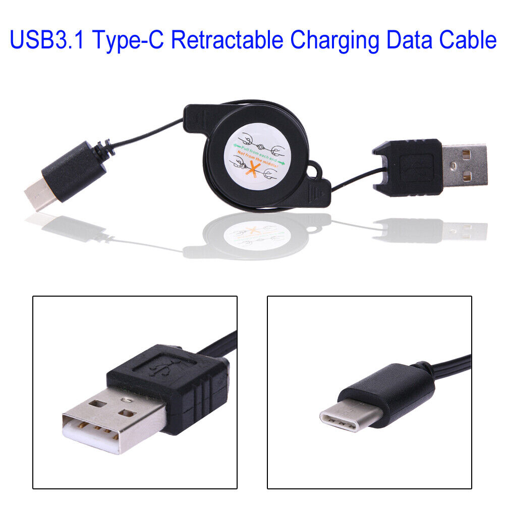 USB Type C USB 3.1 Retractable Cable Charger Charging Type-C USB-C Cabel Fo