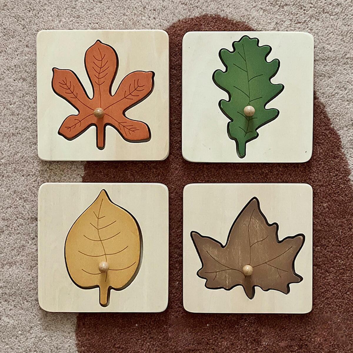 Wooden Jigsaw Leaf Puzzle Busyboard for Sycamore Kindergarten Teaching Tools