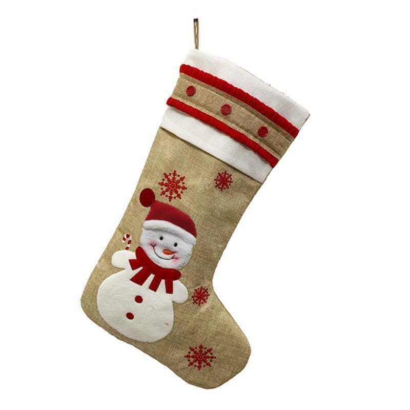 4pcs/set Christmas Stocking Snowflake Snowman Gift Candy Bag Hanging Xmas Tree