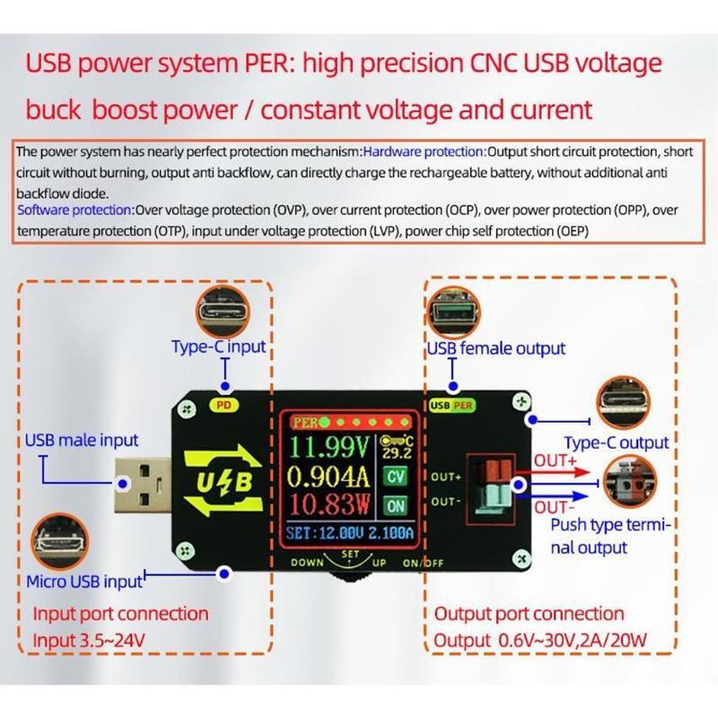 XY-UMPD USB Color Screen Charging Tester CNC Buck-Boost Power Supply PD Ammeter