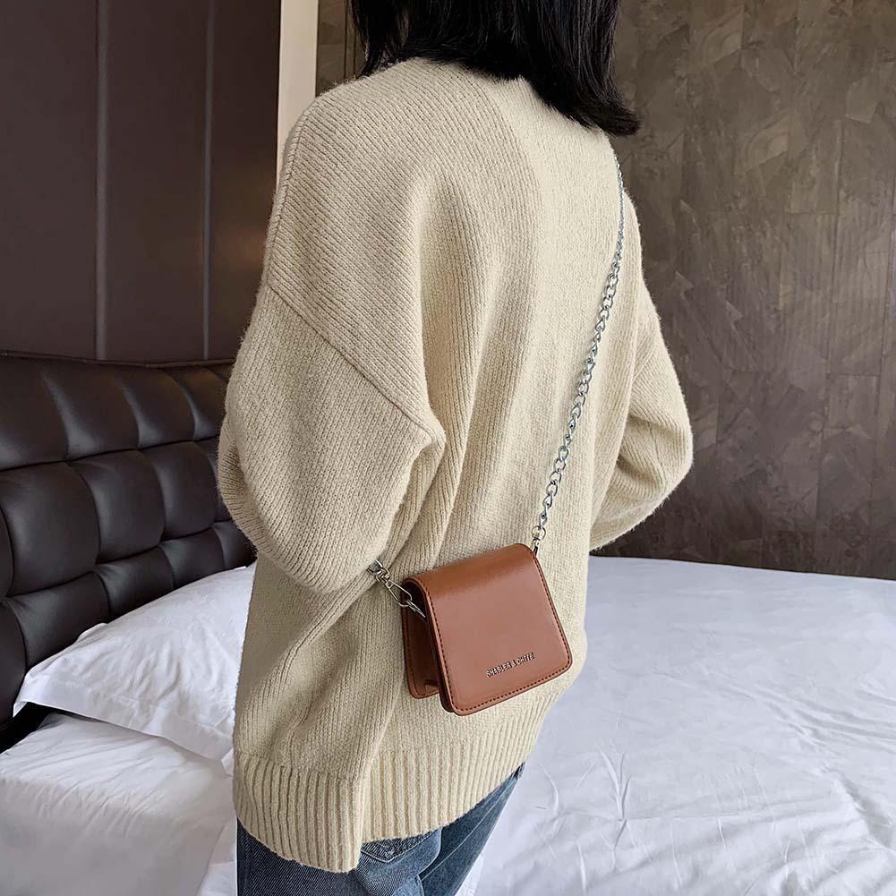 Fashion Mini Women Messenger Bag PU Leather Shoulder Chain Handbag (Brown)