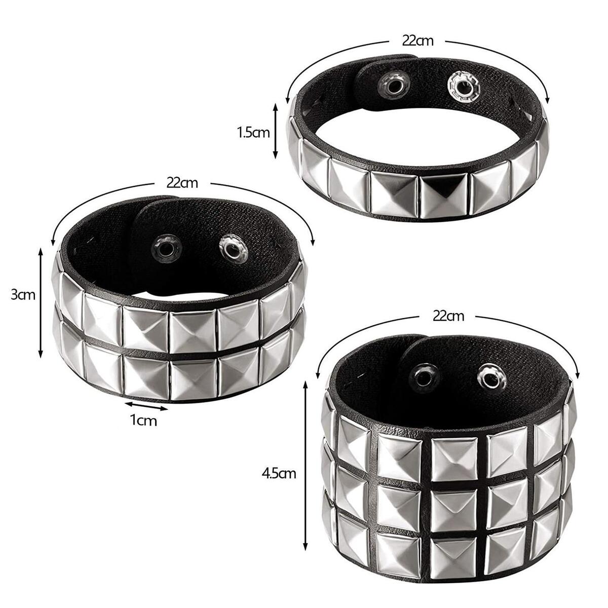 3Pcs PU Studded Punk Bracelets for   Buckle Cuffs Gothic Rivet Cuff