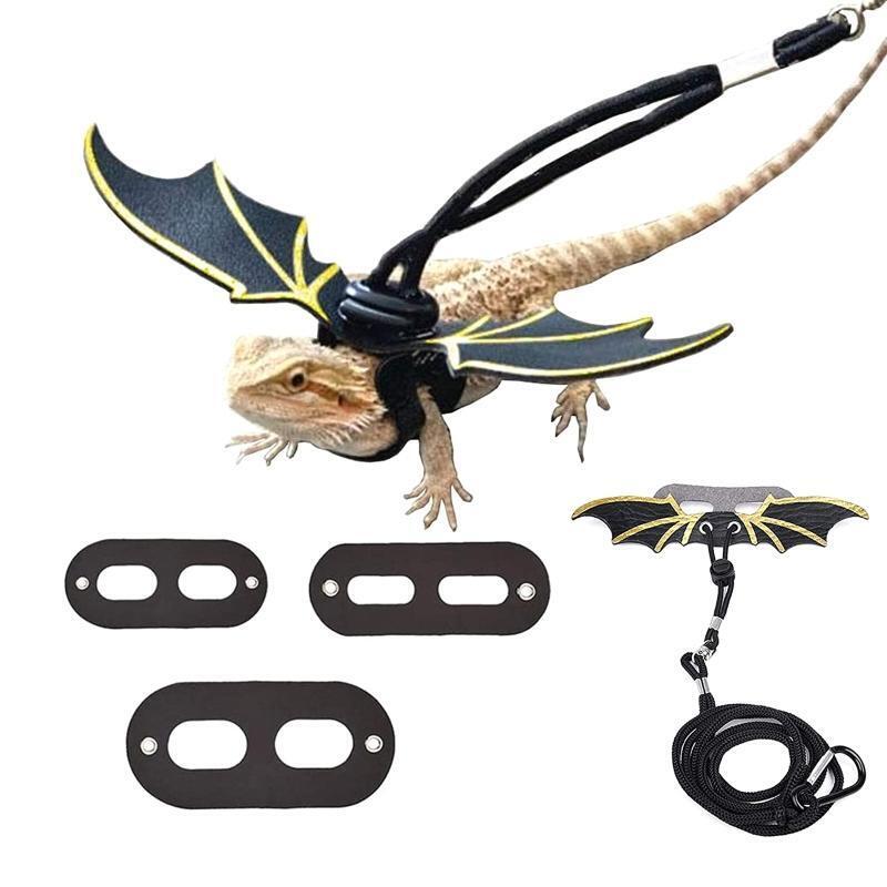 Adjustable Bearded Dragon Harness Lizard Leash with Cool PU Leather Wing