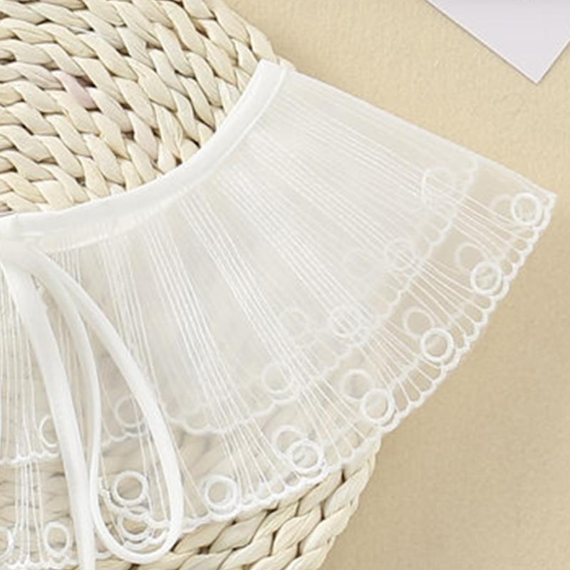 Women Double Layer Organza Faux Collar Shawl Lace-Up Sunscreen Necklace Poncho
