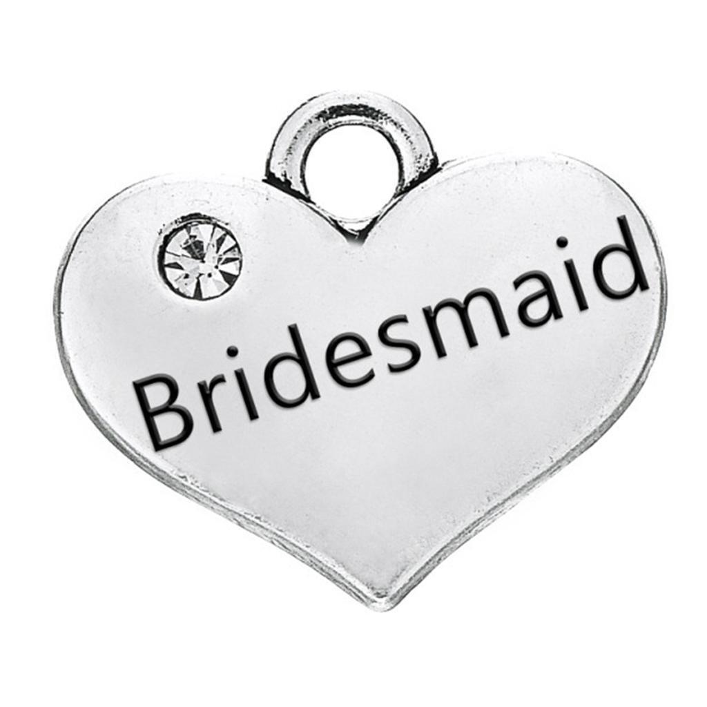 10x Heart Bridesmaid Charms Bracelets Necklace Pendant Jewelry Making Beads