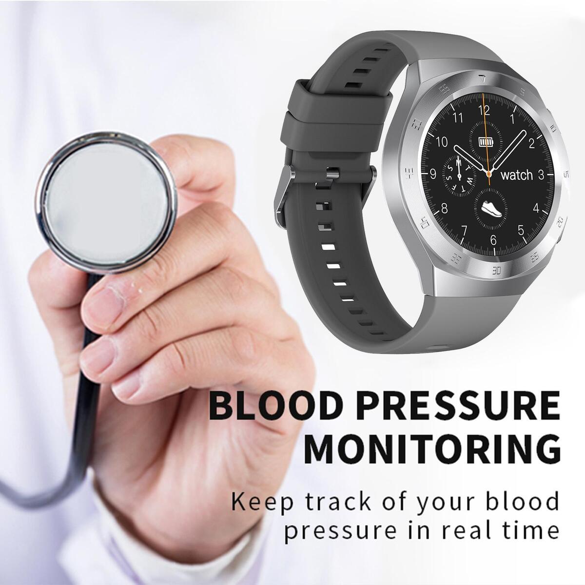 Round Sports 1.3IN Smart Watch Fitness Tracker Calorie Counter Touch Screen Grey