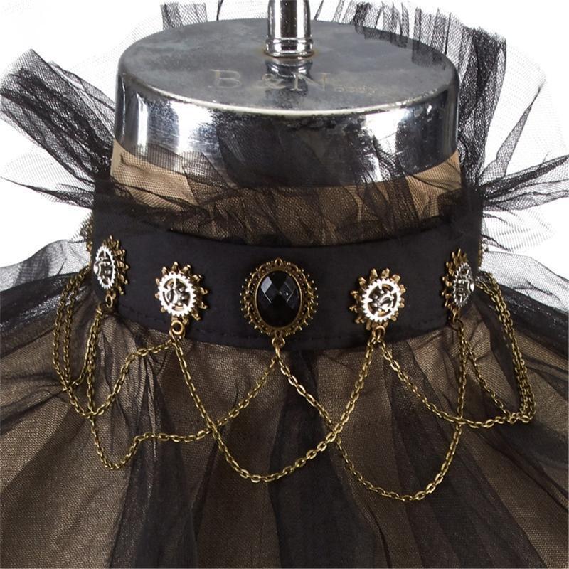 Victorian Double Layer Tulle Metal Gear Ruffled False Collar Renaissance Costume