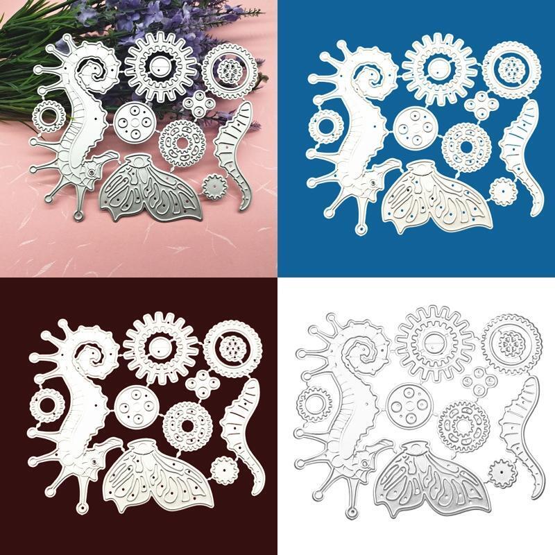 Gear Flying Seahorse Metal Cutting Dies Stencil Scrapbooking DIY Album Embossing