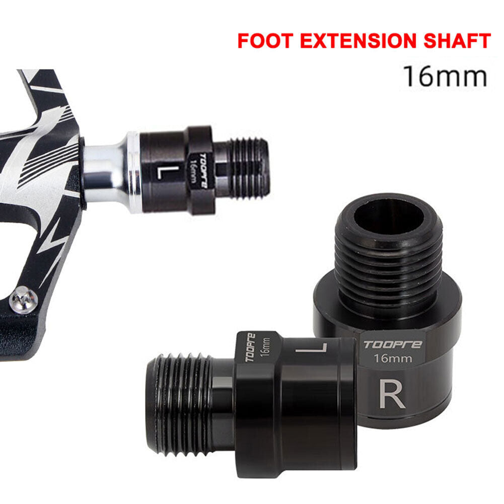 TOOPRE 1 pair 16mm MTB Road Bike Pedal Extender Cycling Accessories (Black)
