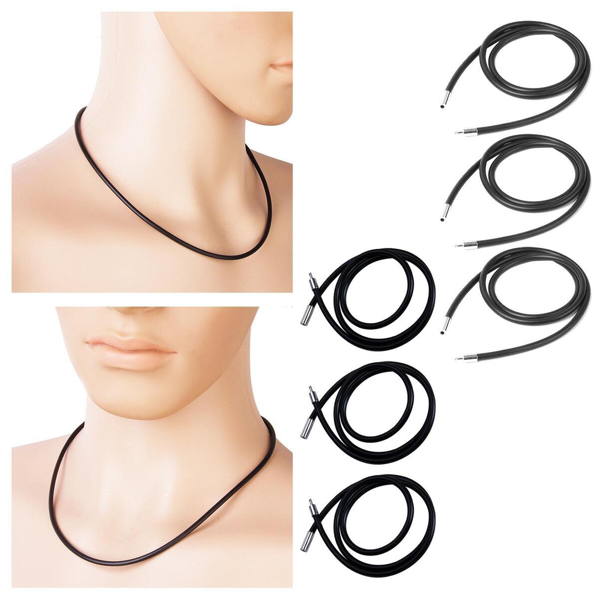 6pcs Rubber Cord Rope Necklace Chain with Stainless Steel End Clasp