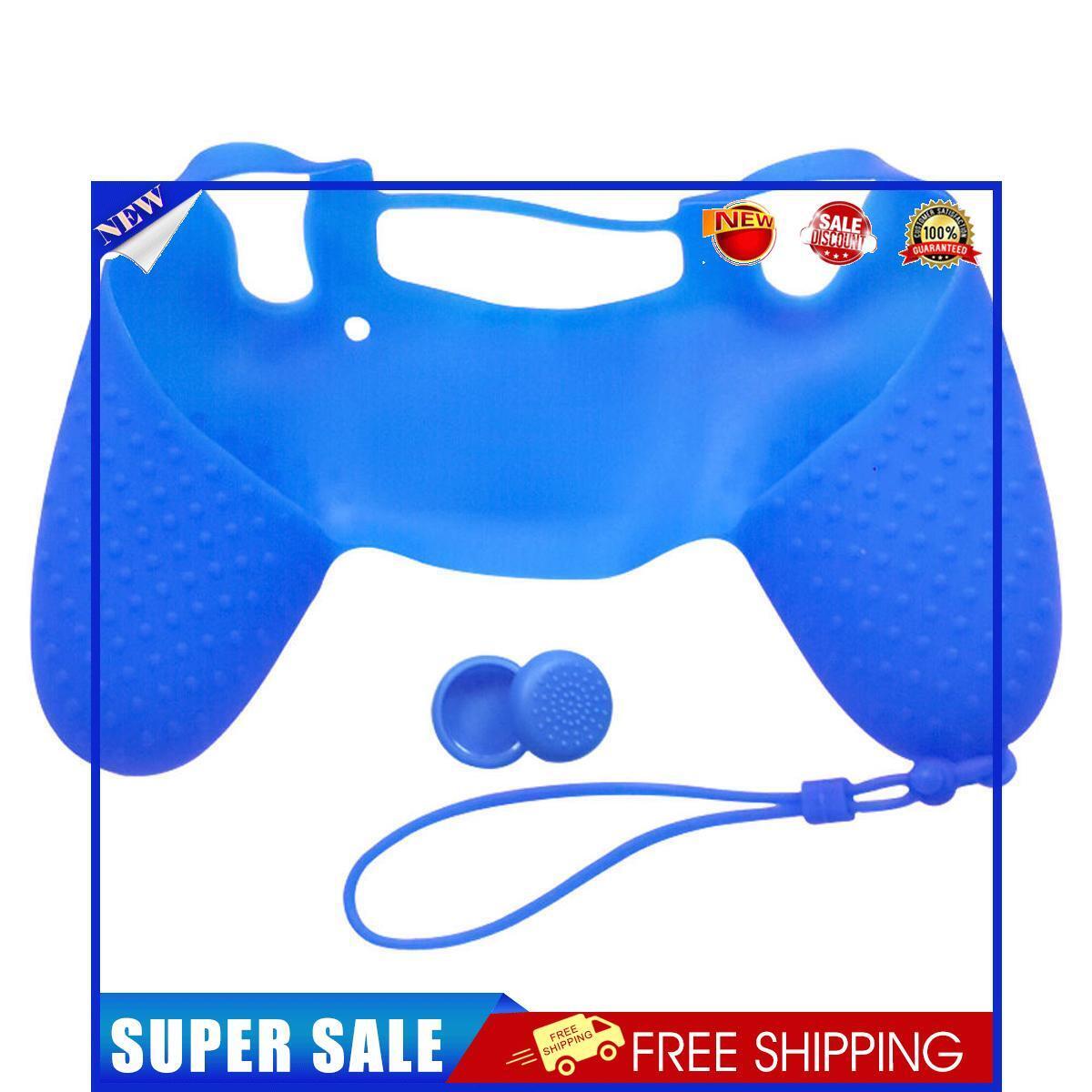 Anti-slip Grip Handle Cover Lanyard 2 Thumbstick Caps for Sony PS4 (Blue)