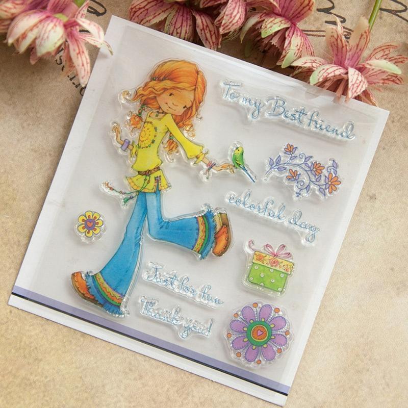 Girl Flower Clear Silicone Seal Stamp DIY Album Scrapbooking Photo Card Decor