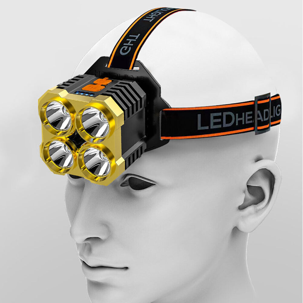 4LED Strong Headlight Flashlight USB Waterproof Camping Fishing Headlamp