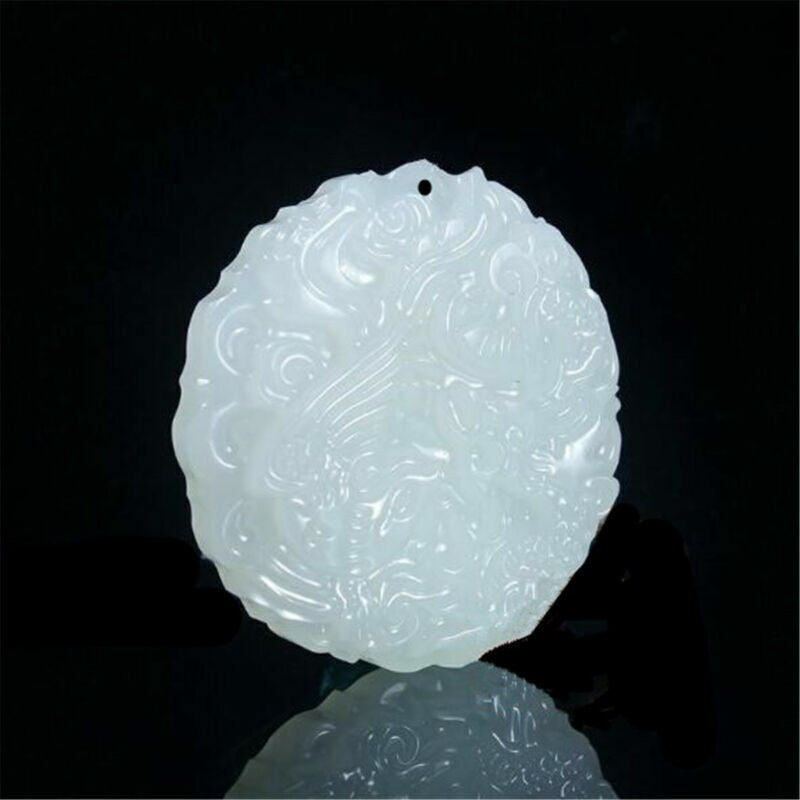 Natural White Jade Dragon Phoenix Pendant Charm Men Women Jewelry Lucky Amulet