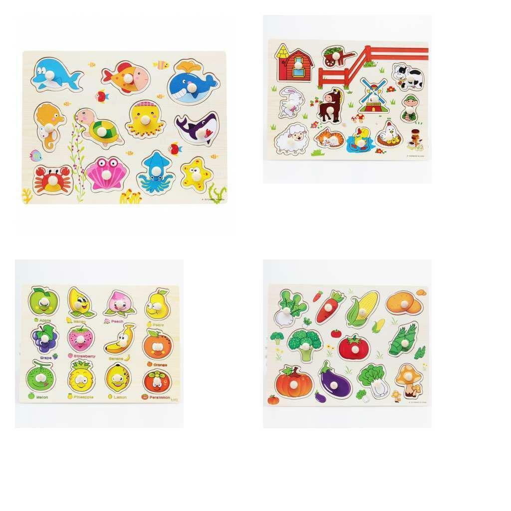 4  Wooden Jigsaw Puzzle Baby Toddler Preschool  Educational