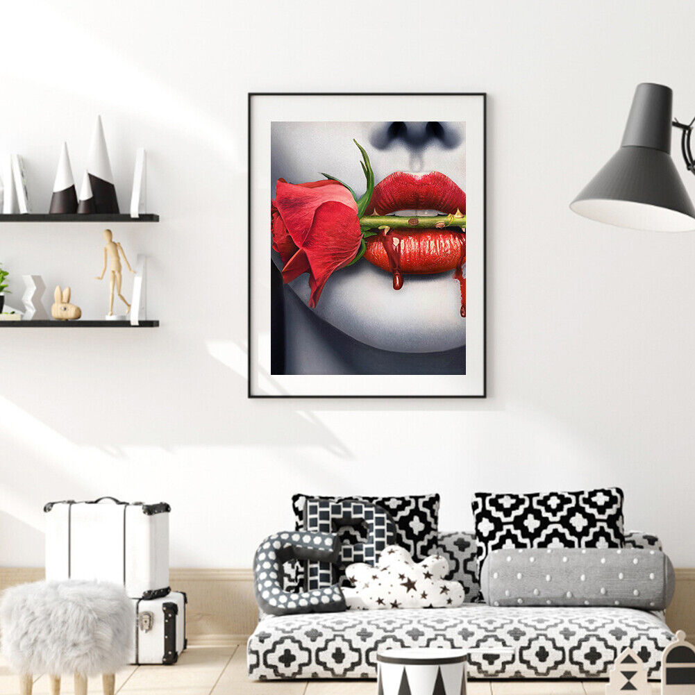 5D DIY Diamond Painting Rose in Mouth Full Round Drill Mosaic Art Pictures