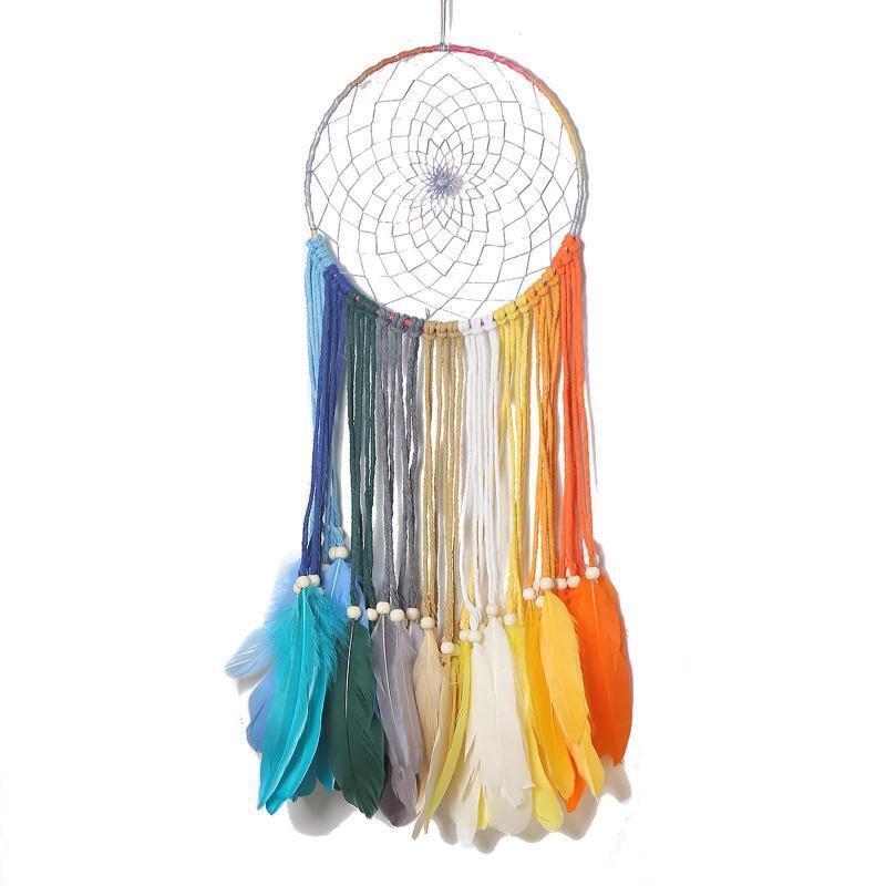 Colorful Dream Catchers Handmade Feather Native American Circular Net for Kids