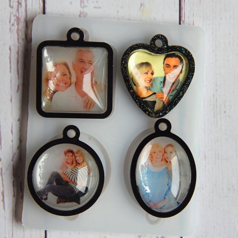 Silicone Pendant Tray Glass Cabochon Set for Photo Necklace Jewelry Making DIY