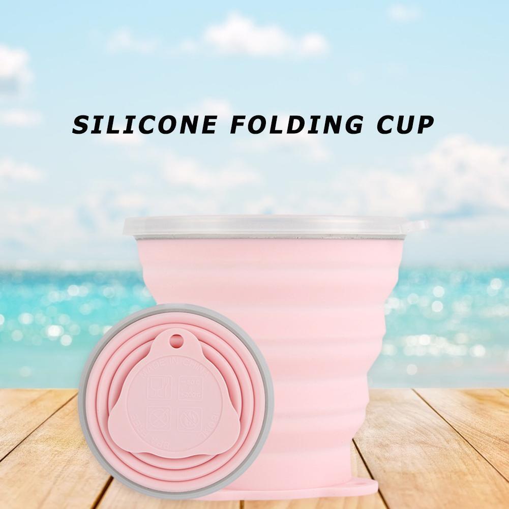 270mL Foldable Silicone Cup Outdoor Retractable Ultra-thin Water Mug (Pink)