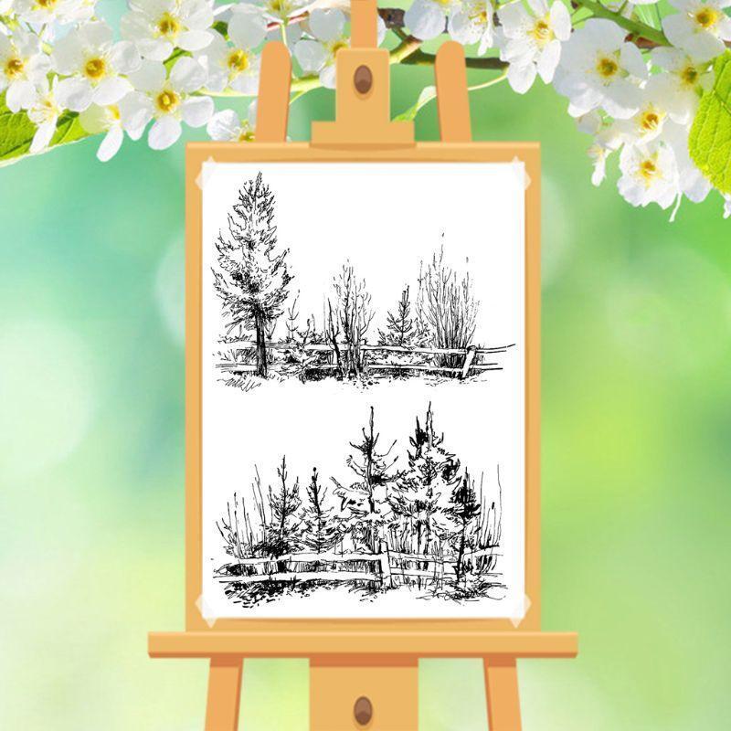 Forest Tree Silicone Clear Stamp Trees Pattern Background Stamp Transparent Seal