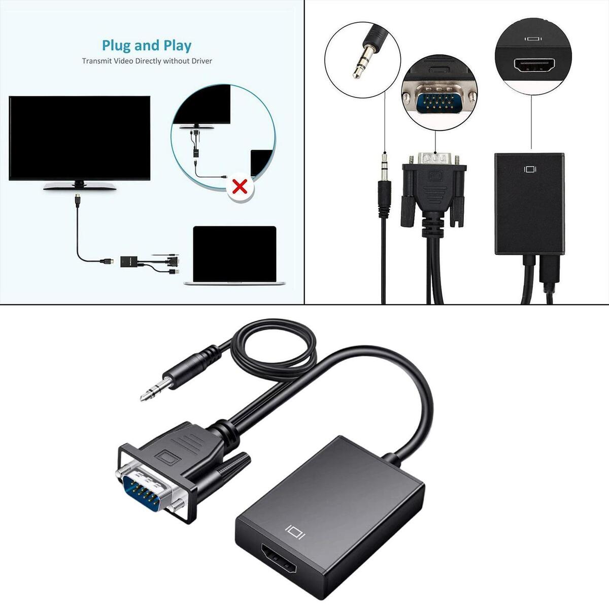 VGA to HD Multimedia Interface Converter for Computer Desktop Monitor HDTV