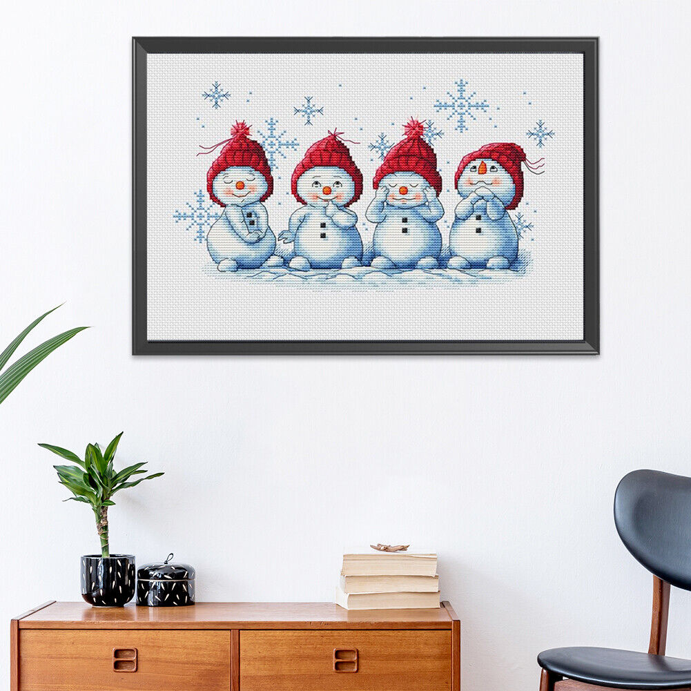 11CT Stamped Snowman Cross Stitch Kits Ecological Cotton Thread Needlework