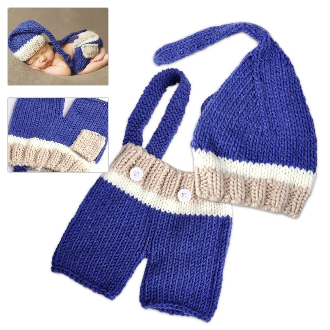 Newborn Baby Boy Infant Photography Photo Cap Knit Crochet Hat Pants Shorts Li