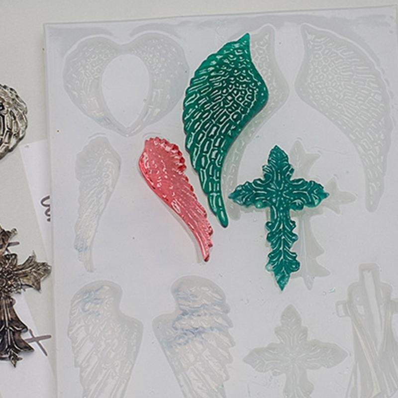 Shiny Silicone Molds Wings Cross Feather Ornament Mold DIY Keychain Pendant
