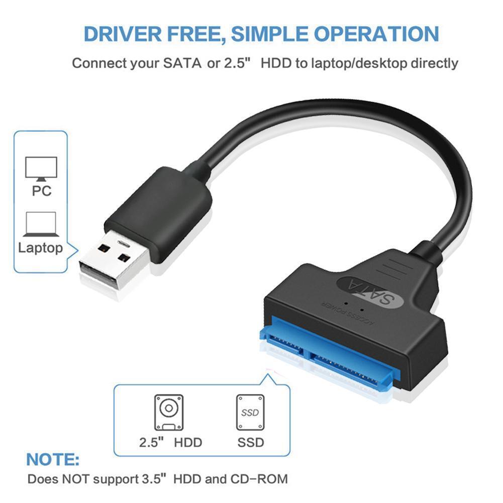 USB 2.0 to SATA 22pin Adapter Converter Cable for 2.5in HDD SSD Hard Drives