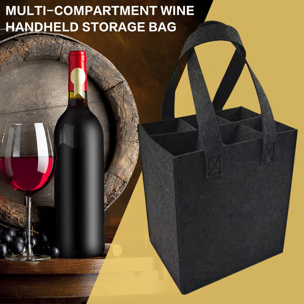Felt Wine Storage Tote Bag with Divider Solid Color 6 Grids Bottle Carrier