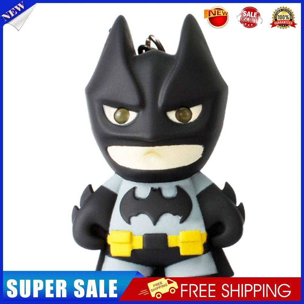 Superhero Batman Design LED Keychain Flashlight Sound Pendant Key Ring Gift