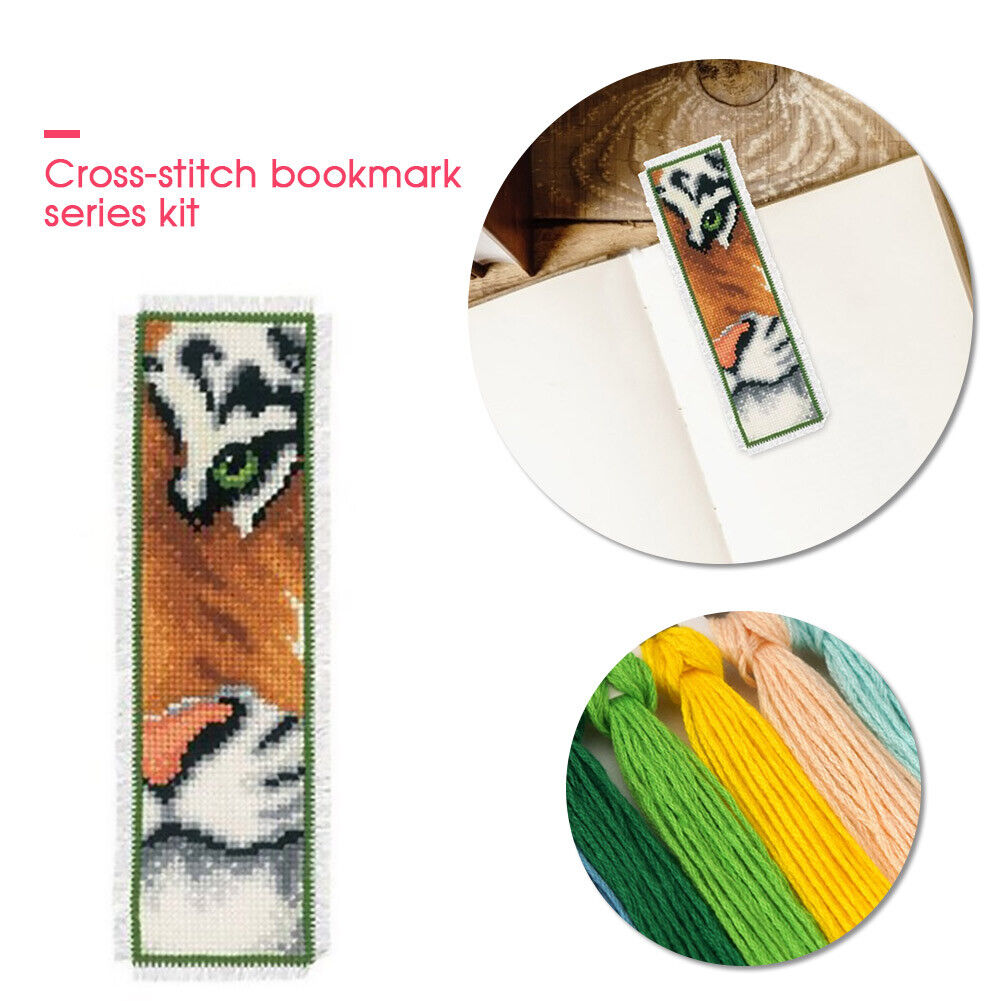 2pcs Animal 2-Strand 14CT Counted Cross Stitch Bookmarks (Tiger-XJL028)