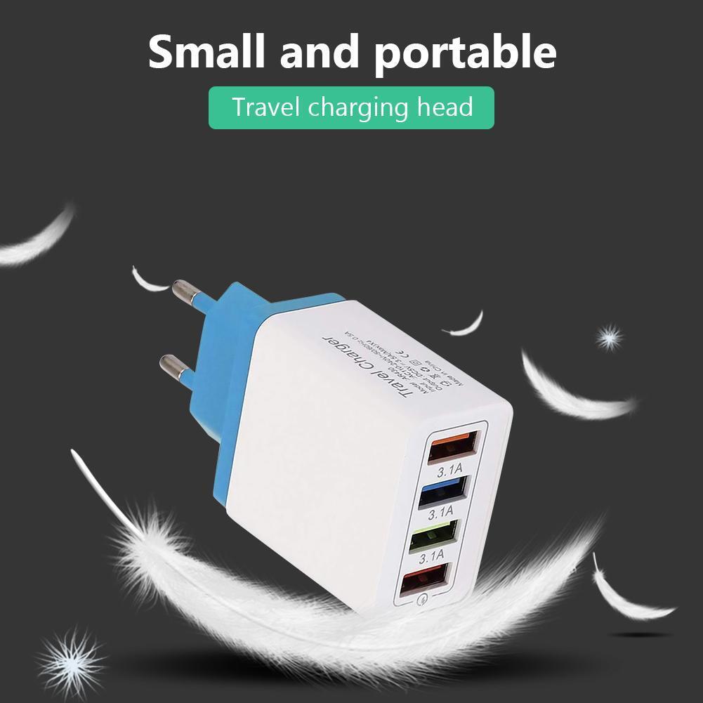 4 USB Wall Charger Phone Fast Charging Charger EU Plug Adapter (Lake Blue)