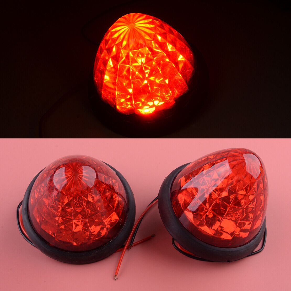 2pcs Red Round 16-LED Side Marker Beehive Cone Lights Truck Trailer