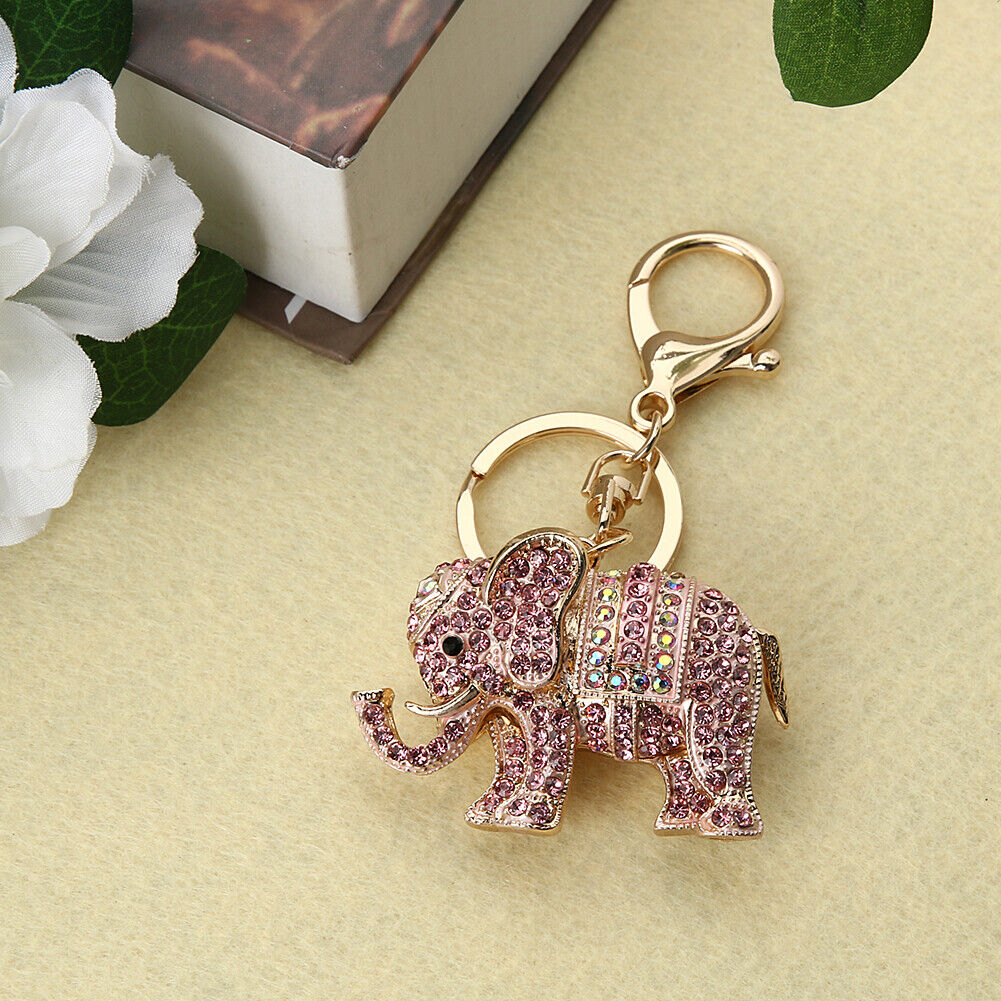 Popular Inlaid Color Cast Elephant Keychain Ladies Bag Pendant(Pink)