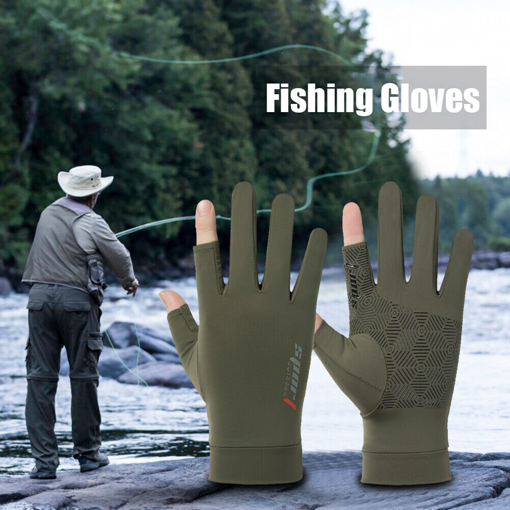 1 Pair Fishing Gloves Anti-slip 2 Fingers Cut Ice Silk Hand Protect (Green)