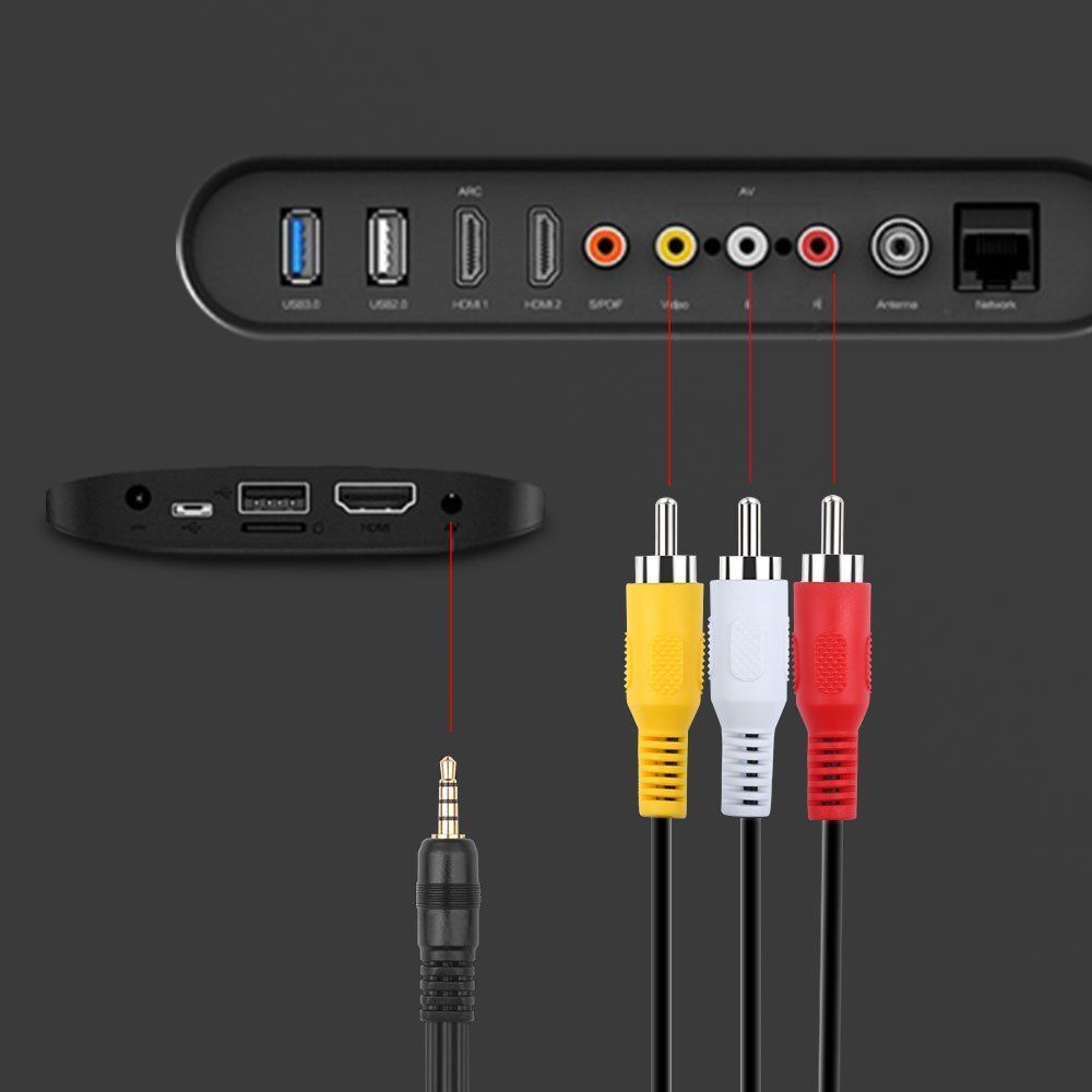 to Male Laptop Audio Video 3.5mm Jack to 3 RCA AUX Cable AV Cable Adapter Wire