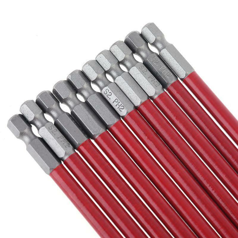10pcs PH2 150mm Power Drill Bit Set Long Reach Non Slip 1/4'' Hex Screwdriver