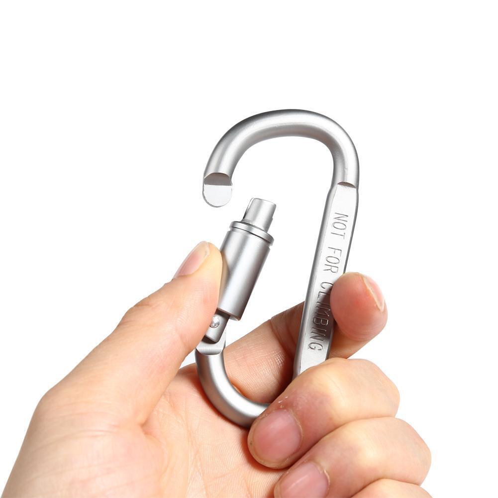 1pc Camping Climbing Carabiner 8cm D-shaped with Nut Hanging Buckle (Grey)