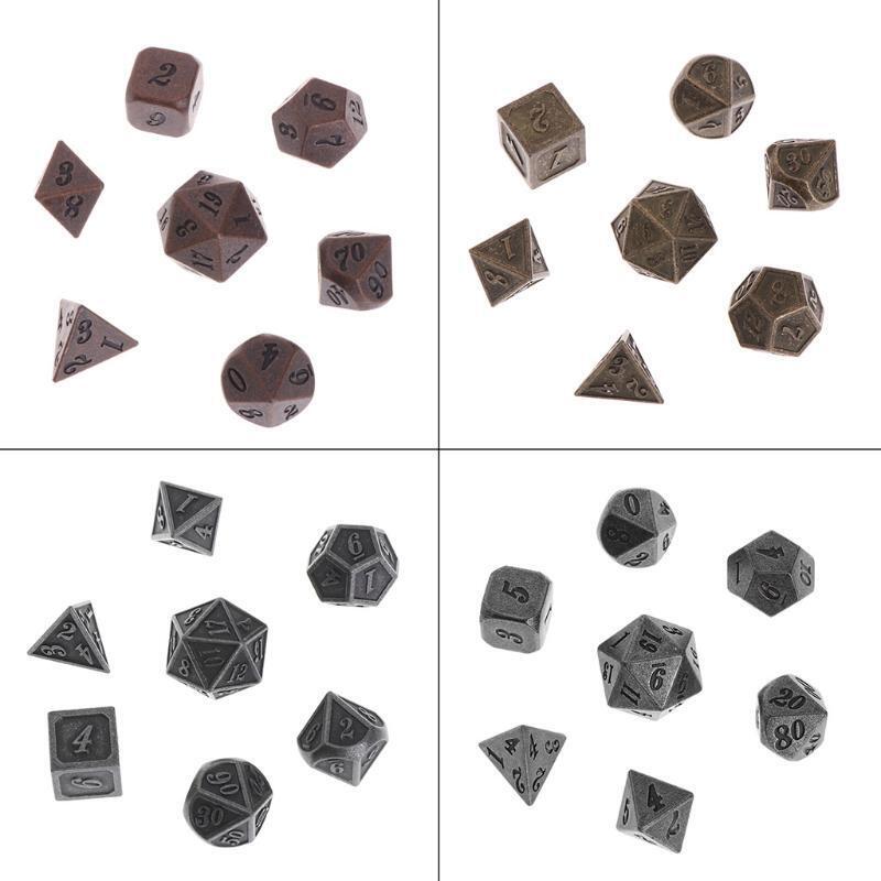 1 Set Shiny Metal Dice 7 Dices  D4 D6 D8 D10 D% D12 D20 For Board Games
