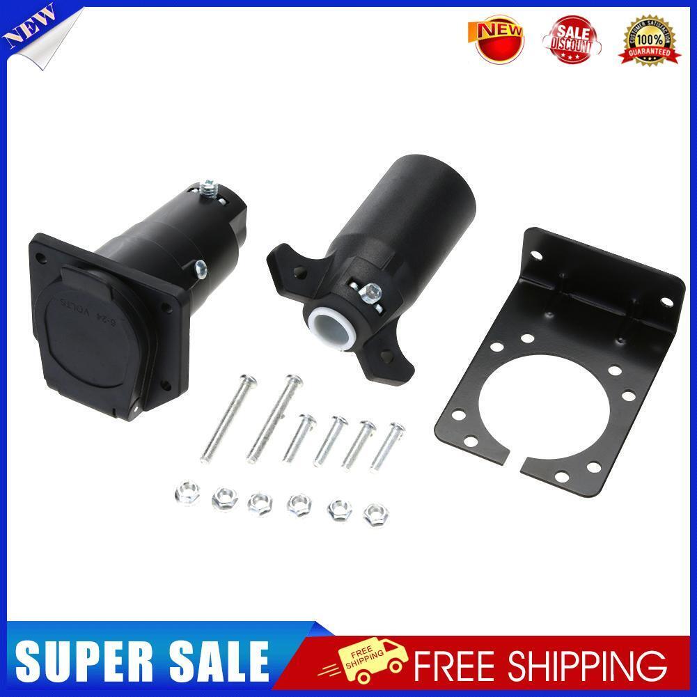7-Way US RV Boat Truck Trailer Connector Plug+ Socket+ Bracket Set Kit