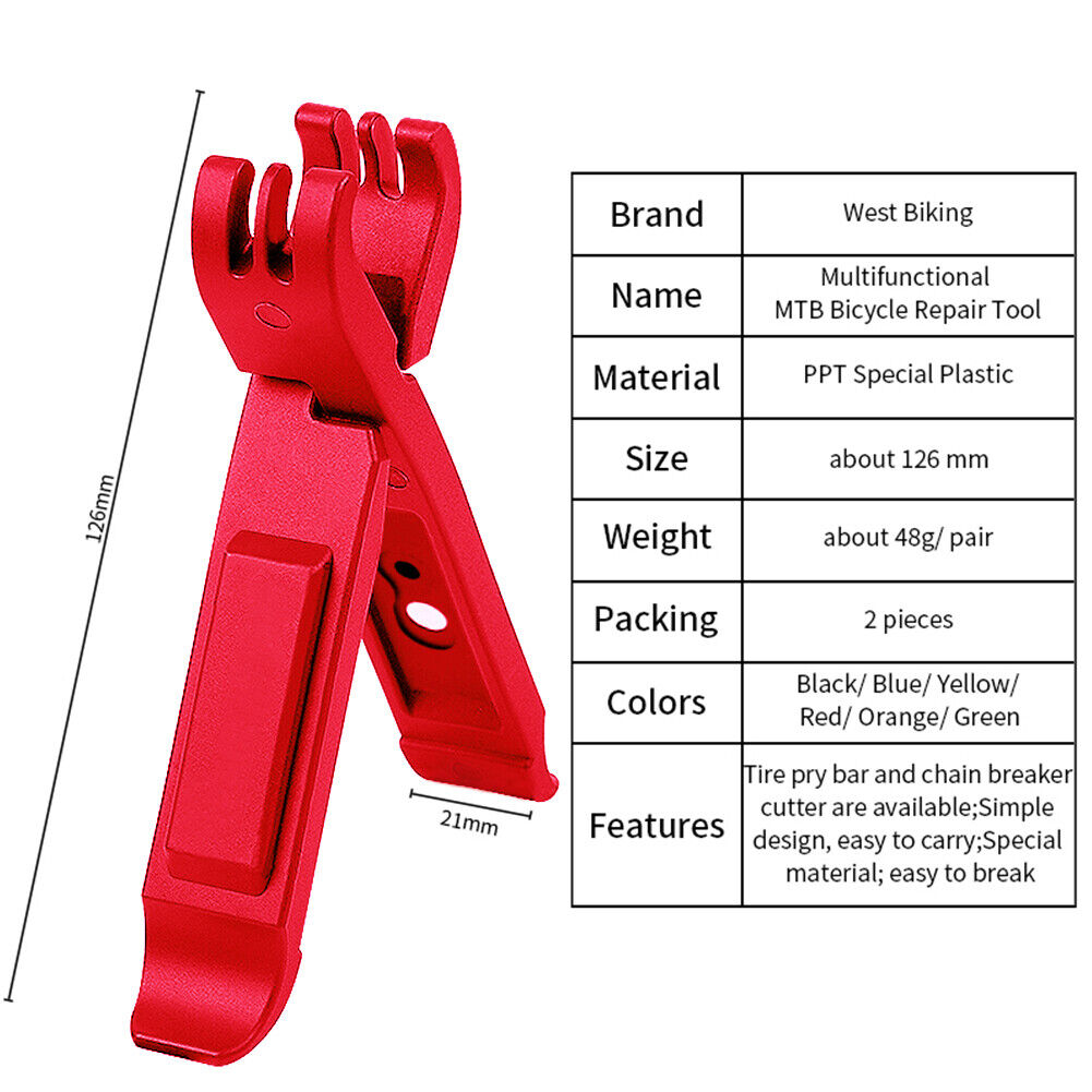 2pcs Bicycle Tire Lever MTB Bike Link Chain Plier Pry Bar Repair Tool (Red)