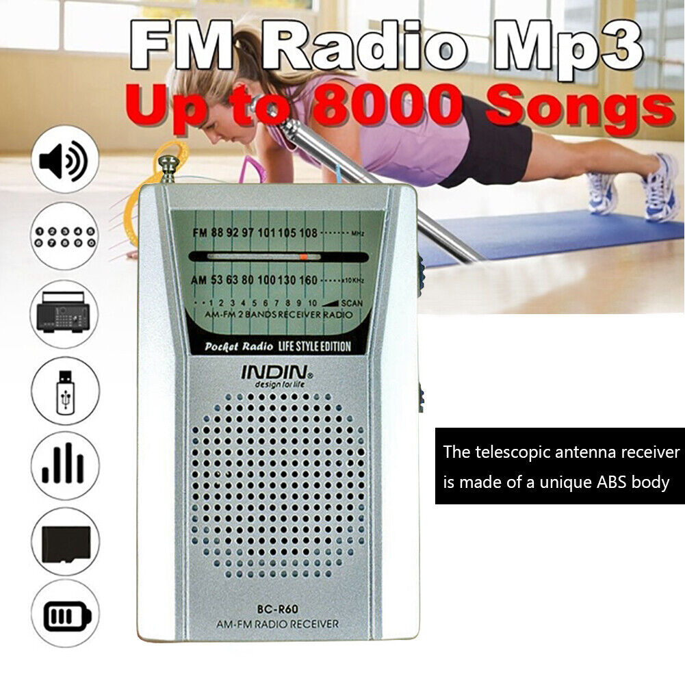 Portable AM FM Radio BC-R60 2AA Battery Operated with Speaker Earphone Jack