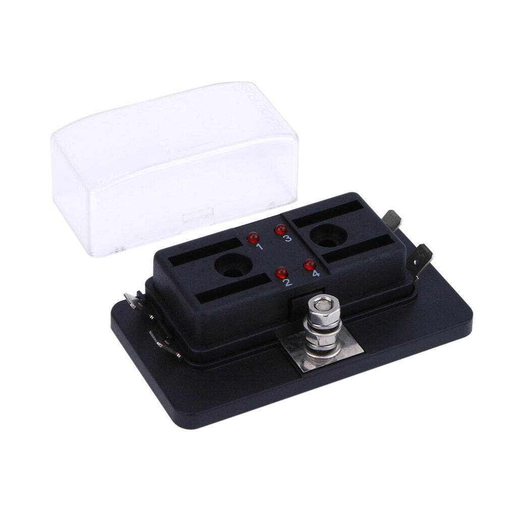 4 Way Fuse Block Blade Fuse Holder with LED Indicator + Cover for Car Boat