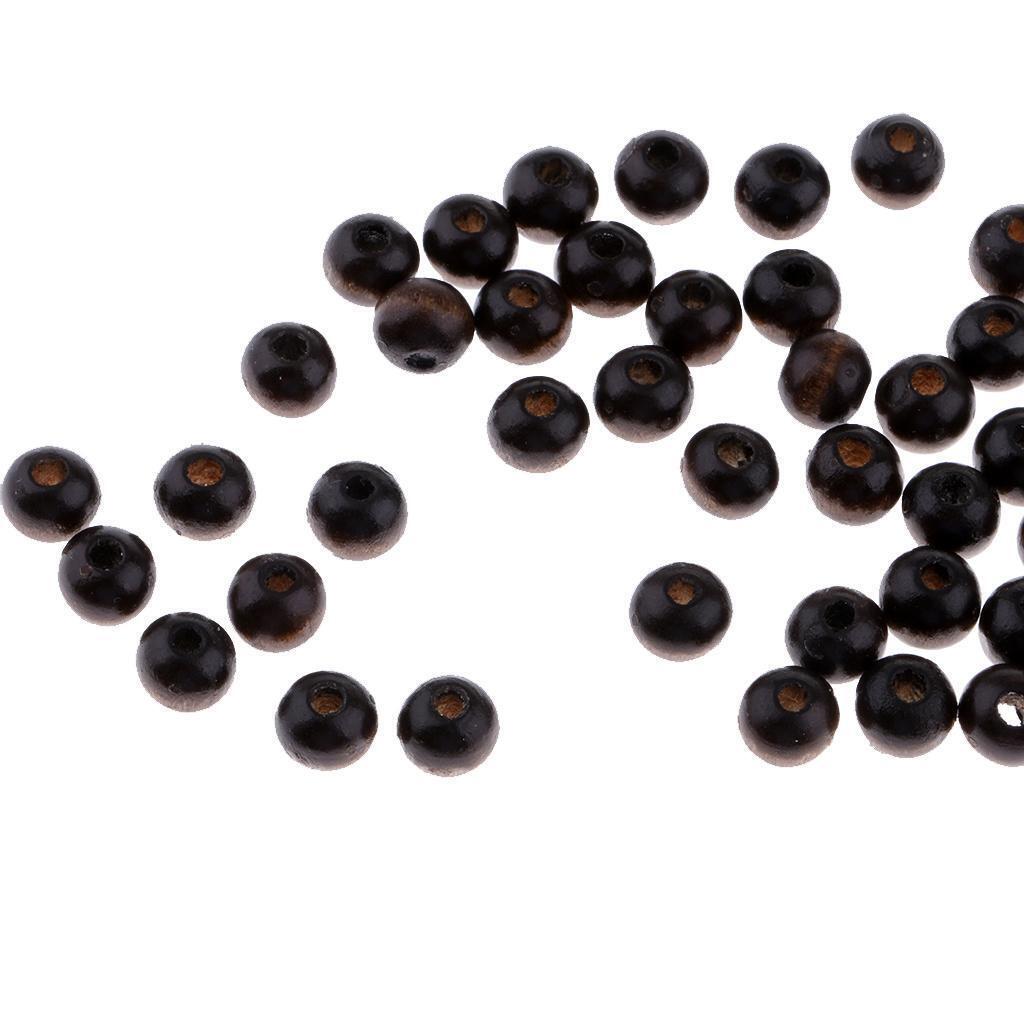 100 Pieces Black Round Wooden Beads Loose Beads for Kids Beading Craft 8mm
