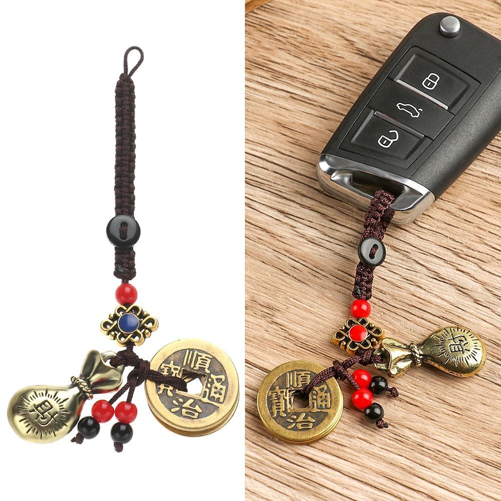 Car Key Rings Lucky Wealth Pendant Money Bag Keychain Chinese Keyring Brass