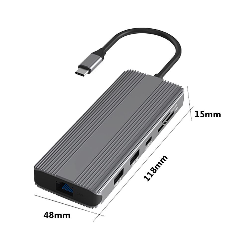 Jack Gigabit Ethernet USB Type-C Hub Docking Station 8K Dual HDMI For Laptop PC