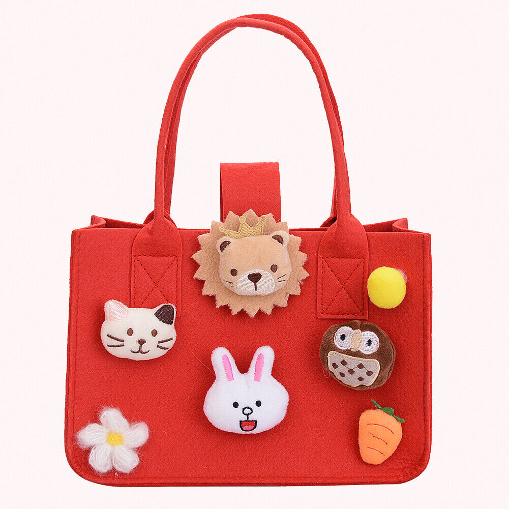 Felt Handbag Tote Kids Cute Cartoon Top-Handle Daily Shoulder Bag (Red)